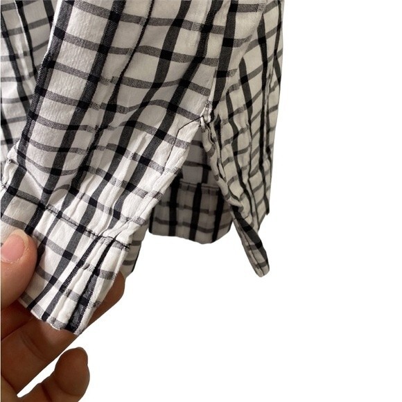 Foxcroft Germaine Crinkle Mini Check Button Up Tunic Shirt 3/4 Sleeve Textured - Picture 14 of 16